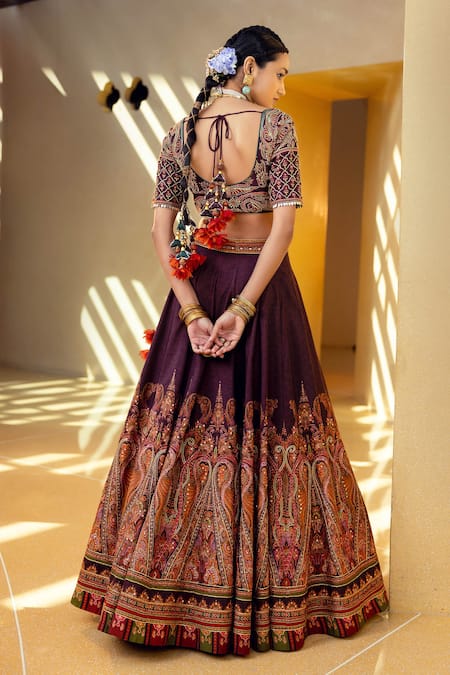 Shop_Kalista_Purple Blouse And Lehenga Skirt Natural Silk, Mehjabeen Embroidered Bridal Set _at_Aza_Fashions