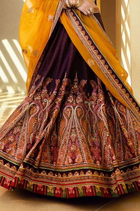 Kalista_Purple Blouse And Lehenga Skirt Natural Silk, Mehjabeen Embroidered Bridal Set _at_Aza_Fashions