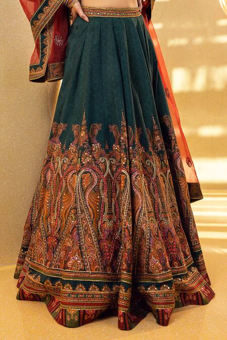 Buy_Kalista_Green Blouse And Lehenga Skirt Natural Silk, Mehjabeen Embroidered Bridal Set _Online_at_Aza_Fashions