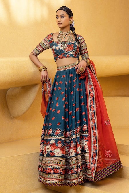 Red And Blue Designer Partywear Lehenga Choli at Rs 5999.00 in Surat | ID:  2849624685148