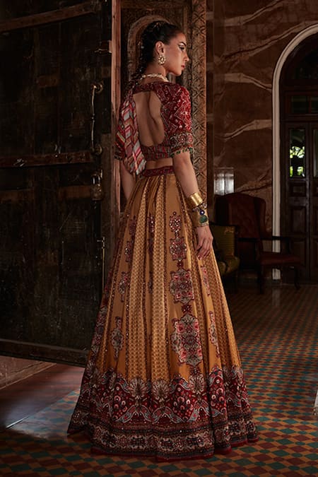 Kalista Yellow Blouse And Lehenga Viscose Silk, Samaira Hand Embroidered Bridal Set Online at Aza Fashions Kalista_Yellow Blouse And Lehenga Viscose Silk, Samaira Hand Embroidered Bridal Set _Online_at_Aza_Fashions