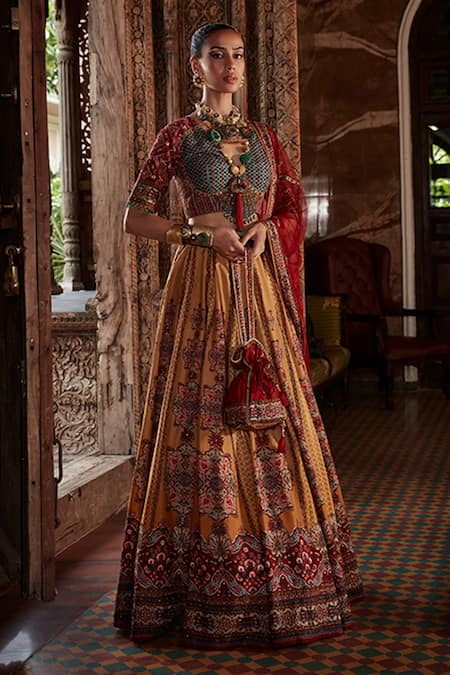 Buy Kalista Yellow Blouse And Lehenga Viscose Silk, Samaira Hand Embroidered Bridal Set Online at Aza Fashions Buy_Kalista_Yellow Blouse And Lehenga Viscose Silk, Samaira Hand Embroidered Bridal Set _Online_at_Aza_Fashions
