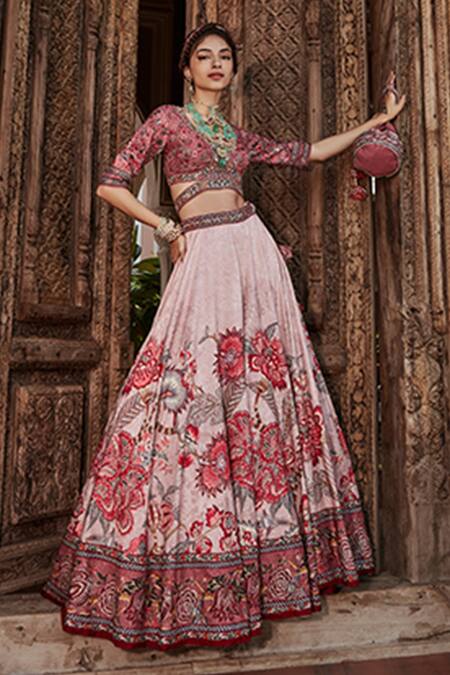 Kalista_Pink Blouse And Lehenga Viscose Silk, Dupatta Net Ayra Chintz Bridal Set _Online_at_Aza_Fashions