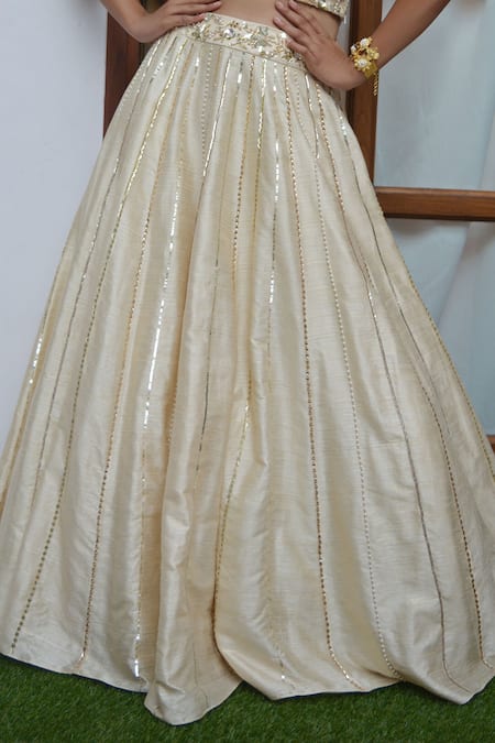 Buy_Parul Gandhi_Beige Raw Silk, Mesh Round Embroidered Lehenga Set_Online_at_Aza_Fashions