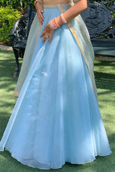Shop_Parul Gandhi_Blue Organza Sequins, Beads Embroidered Lehenga Set_Online_at_Aza_Fashions