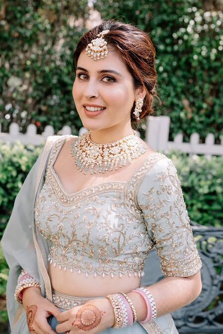 Parul Gandhi_Blue Organza Sequins, Beads Embroidered Lehenga Set_at_Aza_Fashions