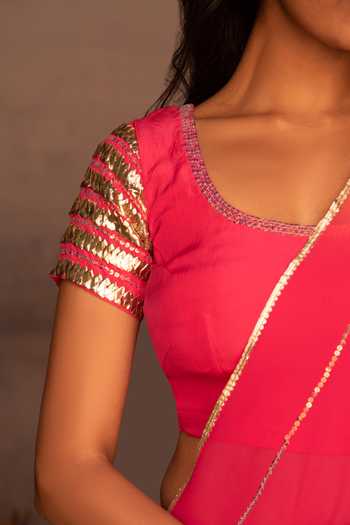 Shop_Apeksha Jain Label_Pink Silk Bead Work, Gota Work, Sequins Round Lehenga Set _Online_at_Aza_Fashions