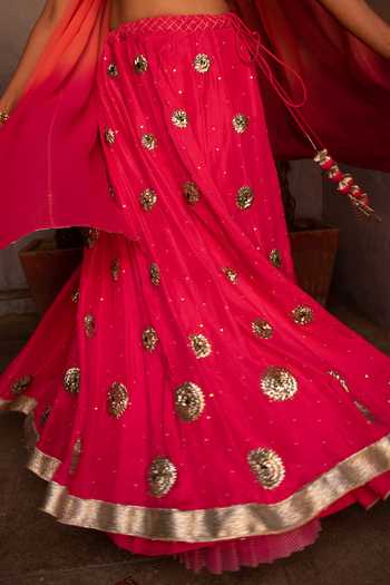 Apeksha Jain Label_Pink Silk Bead Work, Gota Work, Sequins Round Lehenga Set _at_Aza_Fashions