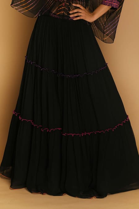 Buy K-Anshika Black Georgette V Neck Printed Kaftan And Lehenga Set Online at Aza Fashions Buy_K-Anshika_Black Georgette V Neck Printed Kaftan And Lehenga Set_Online_at_Aza_Fashions