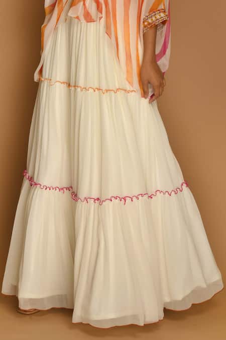 Buy K-Anshika White Georgette V Neck Printed Kaftan And Lehenga Set Online at Aza Fashions Buy_K-Anshika_White Georgette V Neck Printed Kaftan And Lehenga Set _Online_at_Aza_Fashions