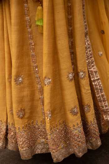 Buy_Apeksha Jain Label_Yellow Raw Silk, Georgette Bead Work, Gota Floral Embroidered Bridal Lehenga Set _Online_at_Aza_Fashions