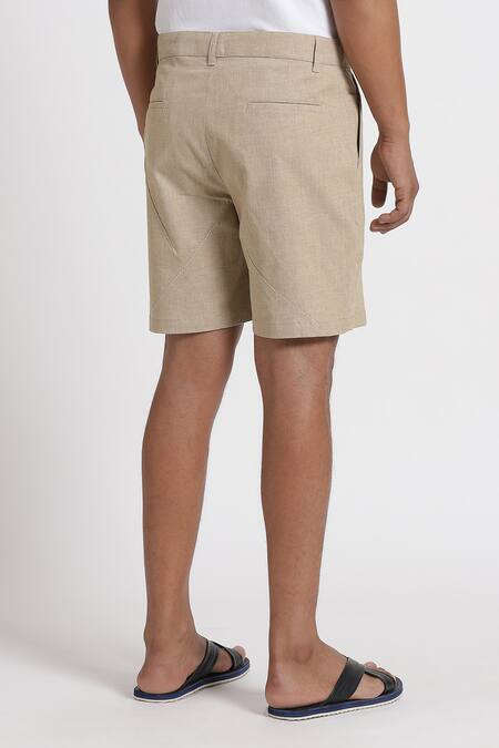 Genes Lecoanet Hemant Beige Structured Cotton Shorts Online at Aza Fashions Genes Lecoanet Hemant_Beige Structured Cotton Shorts_Online_at_Aza_Fashions
