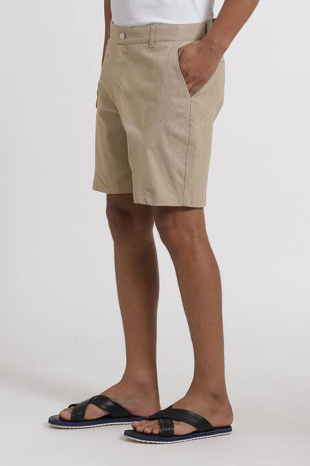 Buy Genes Lecoanet Hemant Beige Structured Cotton Shorts Online at Aza Fashions Buy_Genes Lecoanet Hemant_Beige Structured Cotton Shorts_Online_at_Aza_Fashions