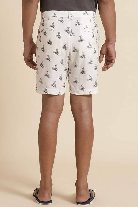 Genes Lecoanet Hemant_White Global Organic Textile Standard Certified Morell Floral Print Shorts_Online_at_Aza_Fashions