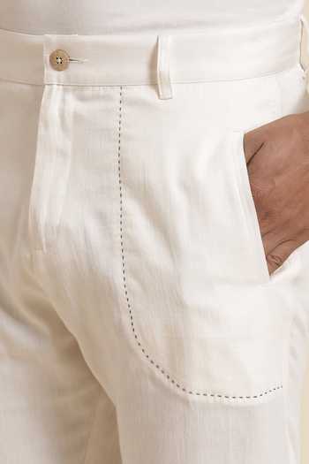 Genes Lecoanet Hemant White Global Organic Textile Standard Certified Cotton Coel Trousers at Aza Fashions Genes Lecoanet Hemant_White Global Organic Textile Standard Certified Cotton Coel Trousers _at_Aza_Fashions