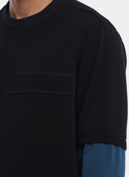 Genes Lecoanet Hemant_Black Poly Crepe Einar Colorblock T-shirt_at_Aza_Fashions