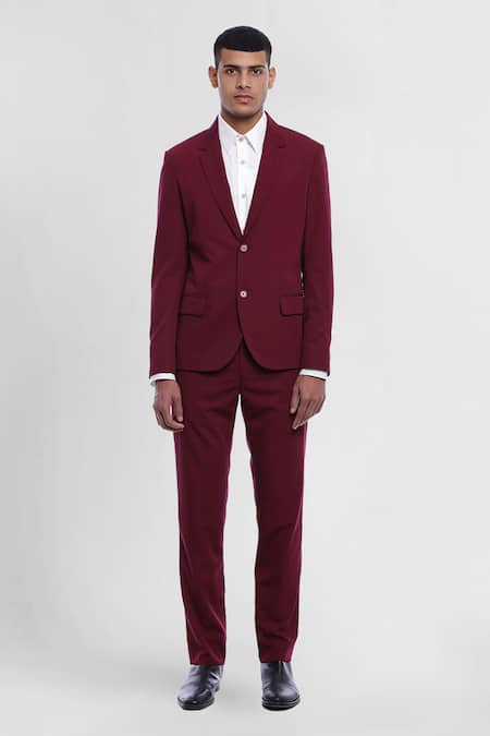 Genes Lecoanet Hemant Maroon Leather- Felt Ovyen Blazer Online at Aza Fashions Genes Lecoanet Hemant_Maroon Leather- Felt Ovyen Blazer_Online_at_Aza_Fashions