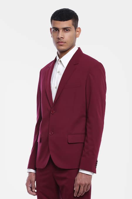 Buy Genes Lecoanet Hemant Maroon Leather- Felt Ovyen Blazer Online at Aza Fashions Buy_Genes Lecoanet Hemant_Maroon Leather- Felt Ovyen Blazer_Online_at_Aza_Fashions
