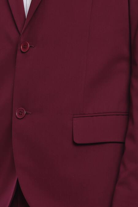 Shop Genes Lecoanet Hemant Maroon Leather- Felt Ovyen Blazer Online at Aza Fashions Shop_Genes Lecoanet Hemant_Maroon Leather- Felt Ovyen Blazer_Online_at_Aza_Fashions