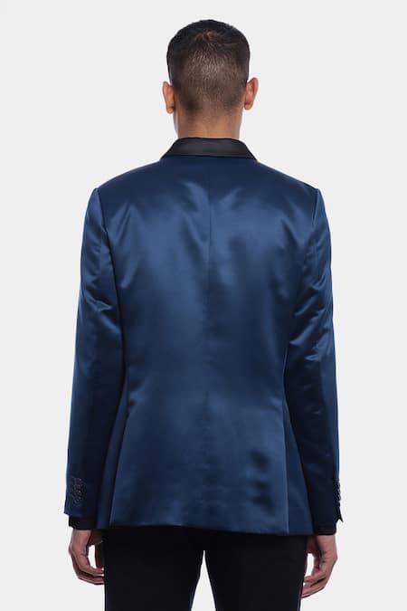 Shop_Genes Lecoanet Hemant_Blue Satin Hans Embellished Blazer _at_Aza_Fashions