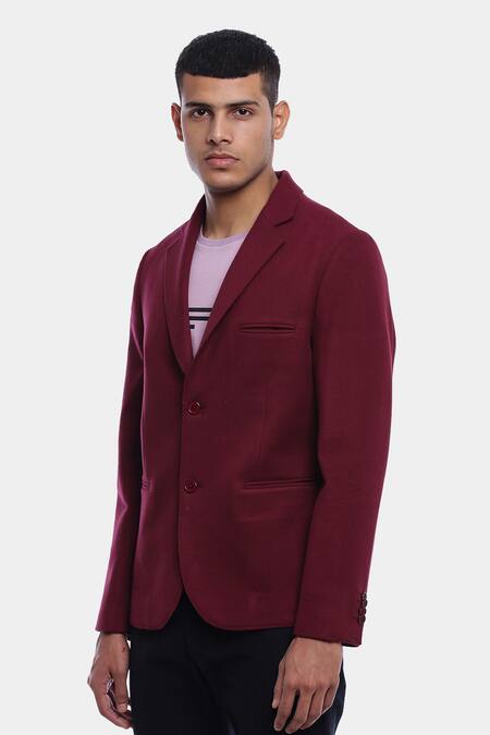 Buy Genes Lecoanet Hemant Maroon Poly Viscose Karl Blazer Online at Aza Fashions Buy_Genes Lecoanet Hemant_Maroon Poly Viscose Karl Blazer_Online_at_Aza_Fashions