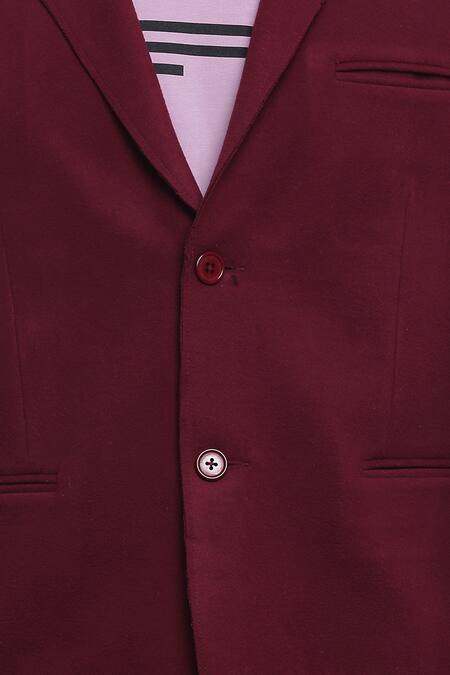 Shop Genes Lecoanet Hemant Maroon Poly Viscose Karl Blazer Online at Aza Fashions Shop_Genes Lecoanet Hemant_Maroon Poly Viscose Karl Blazer_Online_at_Aza_Fashions
