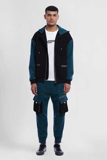 Genes Lecoanet Hemant_Black Poly Crepe Jonas Hoodie Jacket_Online_at_Aza_Fashions