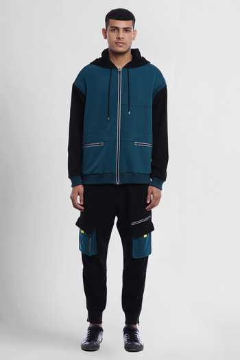 Genes Lecoanet Hemant_Black Poly Crepe Jonas Hoodie Jacket_Online_at_Aza_Fashions