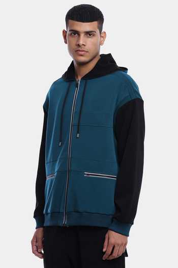 Buy_Genes Lecoanet Hemant_Black Poly Crepe Jonas Hoodie Jacket_Online_at_Aza_Fashions