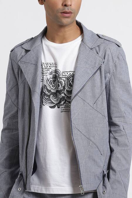 Genes Lecoanet Hemant_Blue Structured Cotton Symbio Jacket _at_Aza_Fashions