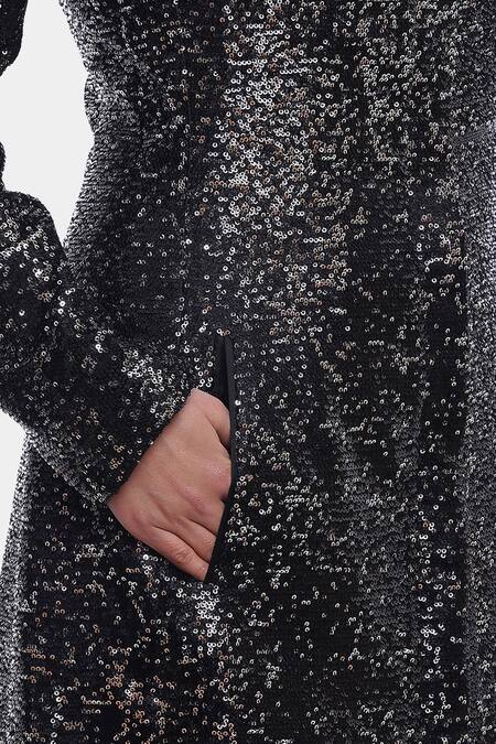 Shop_Genes Lecoanet Hemant_Black Sequin Fabric Round Clara Jacket Dress_Online_at_Aza_Fashions