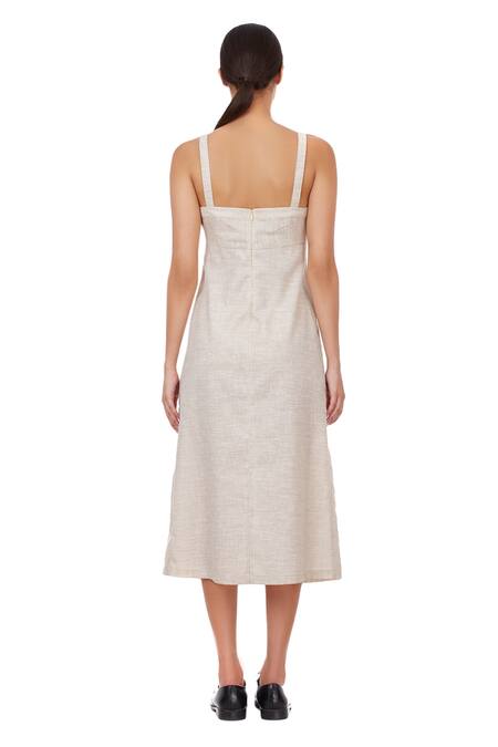 Shop Genes Lecoanet Hemant Beige Linen Sweetheart Neck Striped Corset Dress at Aza Fashions Shop_Genes Lecoanet Hemant_Beige Linen Sweetheart Neck Striped Corset Dress_at_Aza_Fashions