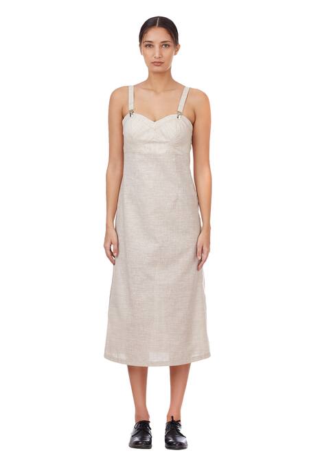 Buy Genes Lecoanet Hemant Beige Linen Sweetheart Neck Striped Corset Dress Online at Aza Fashions Buy_Genes Lecoanet Hemant_Beige Linen Sweetheart Neck Striped Corset Dress_Online_at_Aza_Fashions