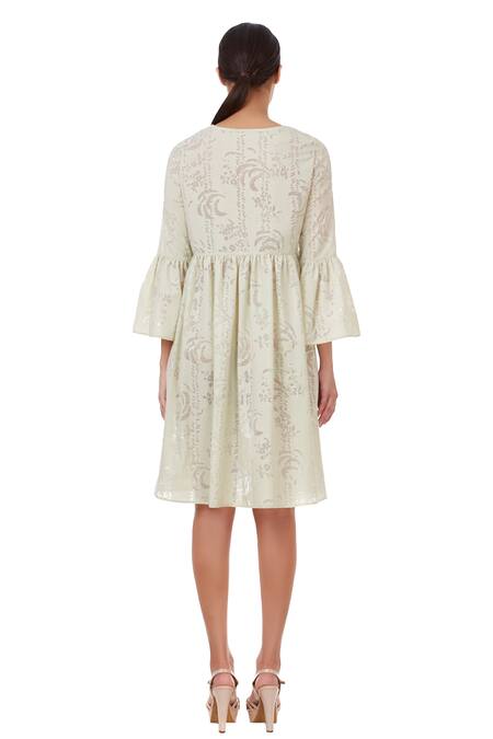 Shop Genes Lecoanet Hemant Green Polyester Cotton Round Embroidered Dress at Aza Fashions Shop_Genes Lecoanet Hemant_Green Polyester Cotton Round Embroidered Dress_at_Aza_Fashions