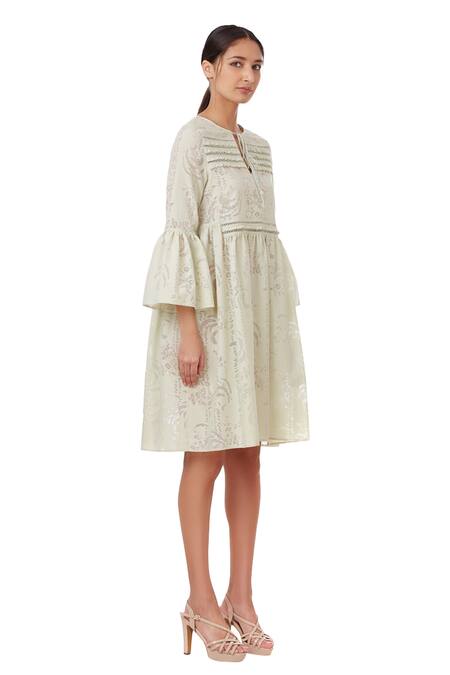 Genes Lecoanet Hemant Green Polyester Cotton Round Embroidered Dress Online at Aza Fashions Genes Lecoanet Hemant_Green Polyester Cotton Round Embroidered Dress_Online_at_Aza_Fashions