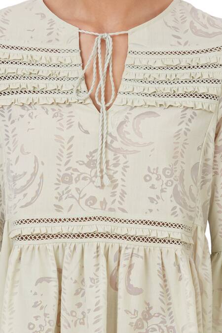 Shop Genes Lecoanet Hemant Green Polyester Cotton Round Embroidered Dress Online at Aza Fashions Shop_Genes Lecoanet Hemant_Green Polyester Cotton Round Embroidered Dress_Online_at_Aza_Fashions