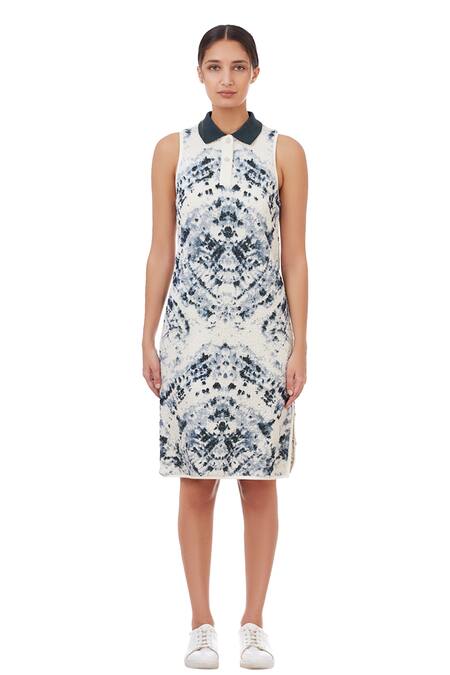 Buy_Genes Lecoanet Hemant_Multi Color Polyester Collared Neck Printed Short Dress_Online_at_Aza_Fashions