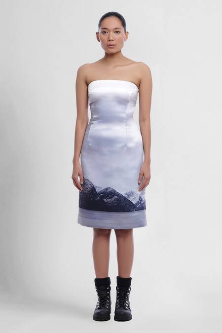 Buy_Genes Lecoanet Hemant_White Poly Crepe Inde Printed Bandeau Dress_Online_at_Aza_Fashions