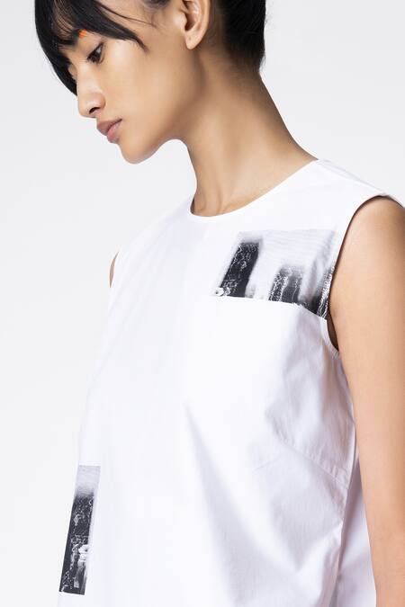 Buy_Genes Lecoanet Hemant_White Cotton Digital Print Round Dress_Online_at_Aza_Fashions