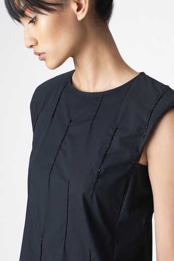 Buy_Genes Lecoanet Hemant_Black Cotton Bugle Beads Round Embroidered Dress_Online_at_Aza_Fashions