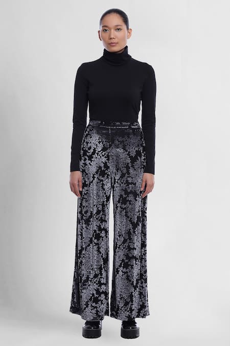 Topshop velvet floral flared pants in black (Part of a set) | ASOS