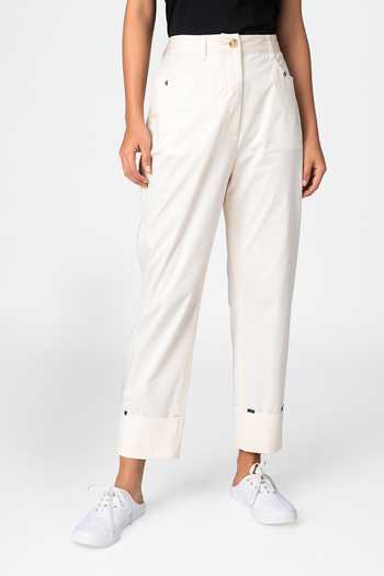 Shop Genes Lecoanet Hemant White Cotton Twill Straight Fit Trousers at Aza Fashions Shop_Genes Lecoanet Hemant_White Cotton Twill Straight Fit Trousers_at_Aza_Fashions