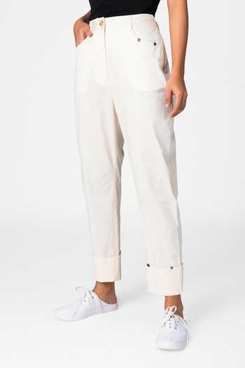 Genes Lecoanet Hemant White Cotton Twill Straight Fit Trousers Online at Aza Fashions Genes Lecoanet Hemant_White Cotton Twill Straight Fit Trousers_Online_at_Aza_Fashions