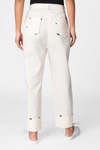 Buy Genes Lecoanet Hemant White Cotton Twill Straight Fit Trousers Online at Aza Fashions Buy_Genes Lecoanet Hemant_White Cotton Twill Straight Fit Trousers_Online_at_Aza_Fashions