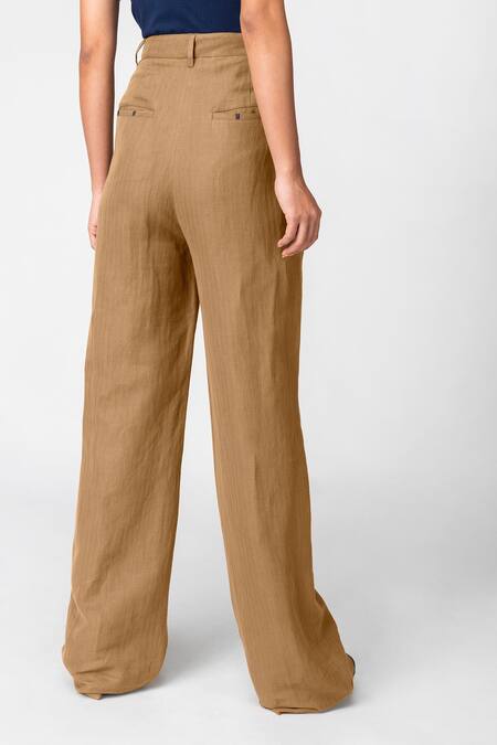 Buy Genes Lecoanet Hemant Brown Linen Embroidery Thread Flared Trousers Online at Aza Fashions Buy_Genes Lecoanet Hemant_Brown Linen Embroidery Thread Flared Trousers _Online_at_Aza_Fashions