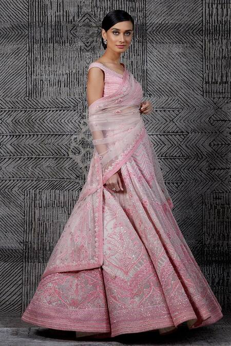 Shantnu Nikhil_Pink Organza Lehenga Set_Online_at_Aza_Fashions