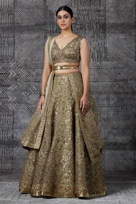 Shantnu Nikhil_Gold Embroidered Lehenga Set_Online_at_Aza_Fashions