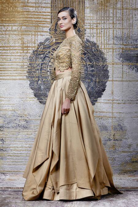 Buy_Shantnu Nikhil_Gold Embroidered Blouse And Lehenga Set_Online_at_Aza_Fashions