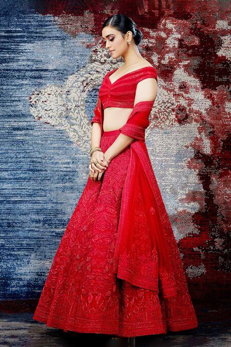 Buy_Shantnu Nikhil_Red Embroidered Lehenga Set_Online_at_Aza_Fashions
