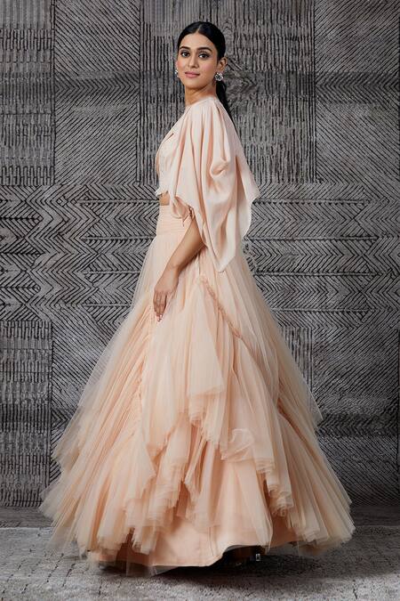 Shantnu Nikhil_Peach Embellished Blouse And Lehenga Set_Online_at_Aza_Fashions